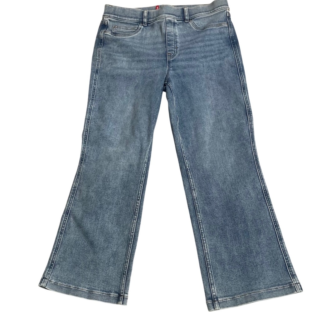 Spanx Flare Jeans Medium Wash Blue Pull On High Rise Stretch Denim Womens XL